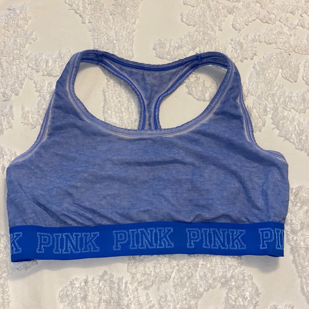 Blue heather PINK sports bra
